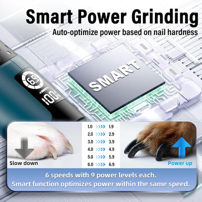 Casfuy Smart 6-Speed Dog Nail Grinder - 50% More Power Pet Nail Grinder with 2 LED Lights Quiet
