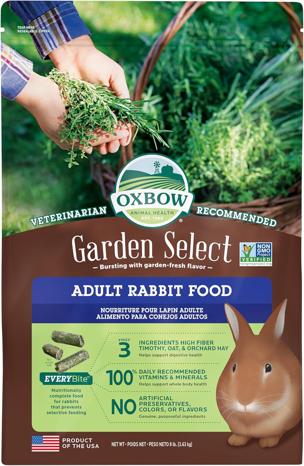 Oxbow Garden Select Rabbit Food, Adult, Made Timothy Hay for Rabbit, Bunny Food Pellets, Non-GMO