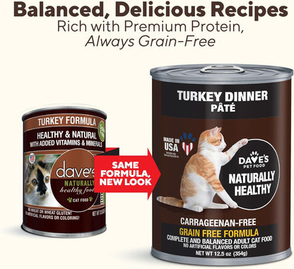 Dave's Pet Food Grain Free Wet Canned Cat Food (Turkey), Made in USA Naturally Healthy, Added