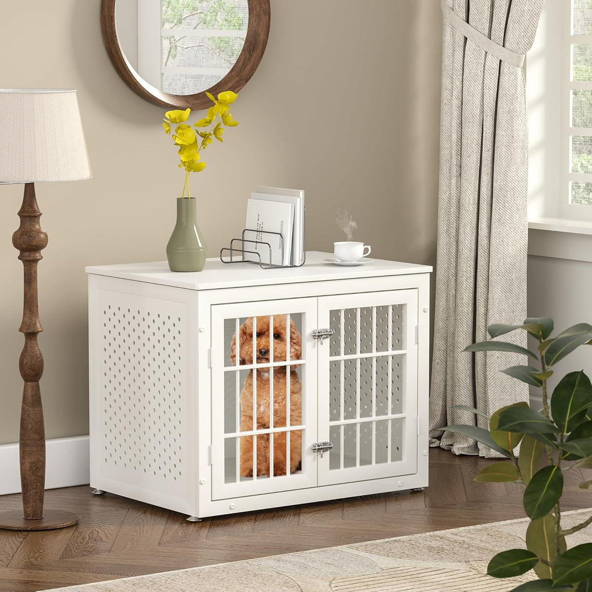 32" Heavy Duty Dog Crate Furniture for Small and Medium Dogs, Metal Kennel for High Anxiety Dogs