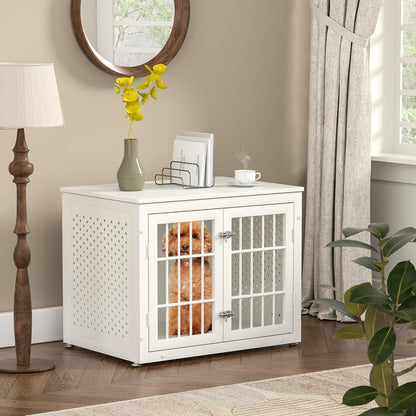 32" Heavy Duty Dog Crate Furniture for Small and Medium Dogs, Metal Kennel for High Anxiety Dogs