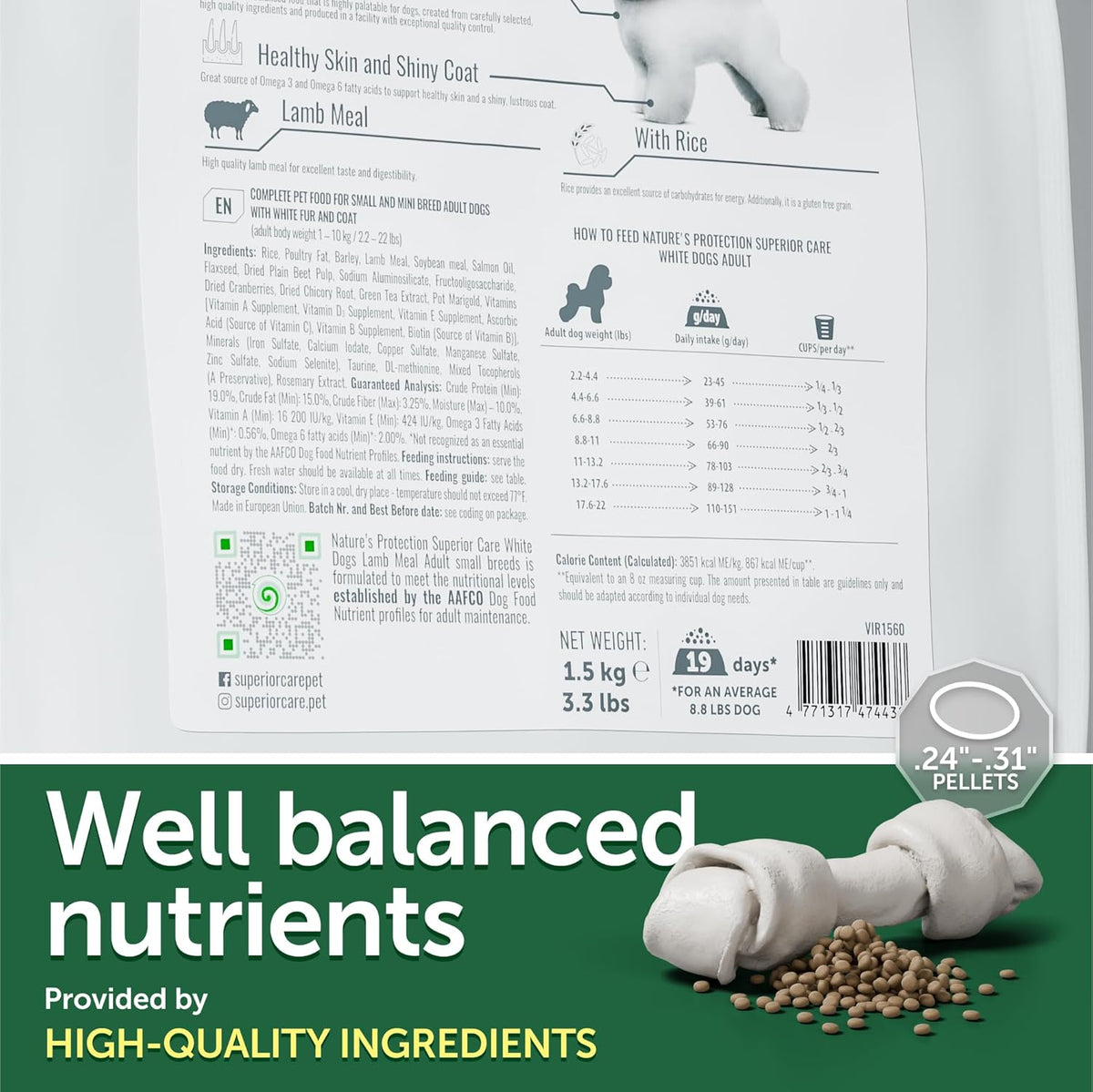 Nature's Protection Superior Care White Dogs Rice Based Dry Dog Food - High Protein, Tear Stain Dog