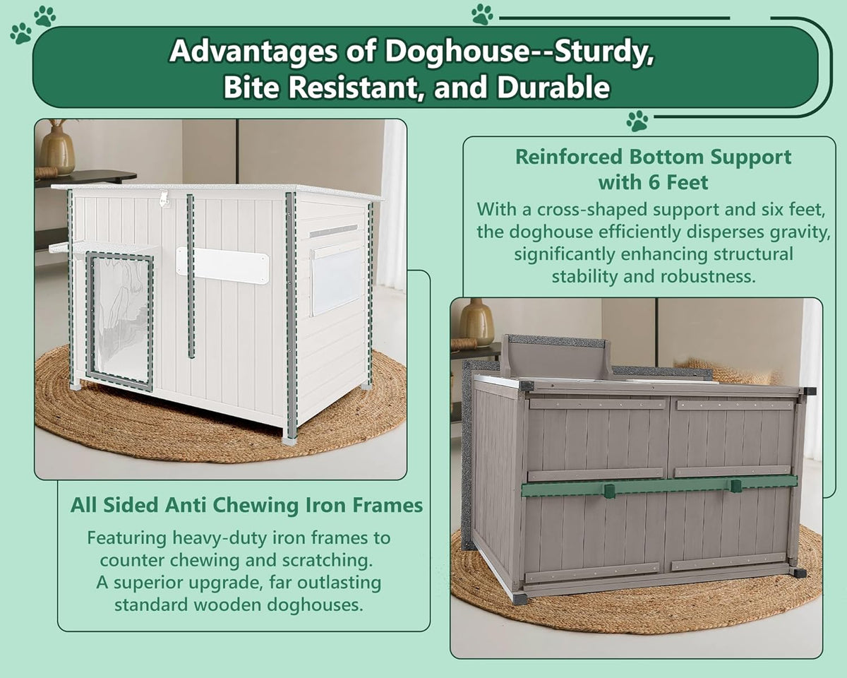 43.3" L Large Outdoor Dog House Weatherproof Doghouse for Medium to Large Dogs with Anti Bite