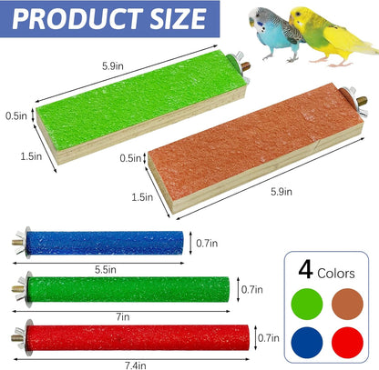 Hamiledyi 5 PCS Bird Perch Stand - Wooden Parrot Perch Stand with Colorful Sand Paw Grinding Stick