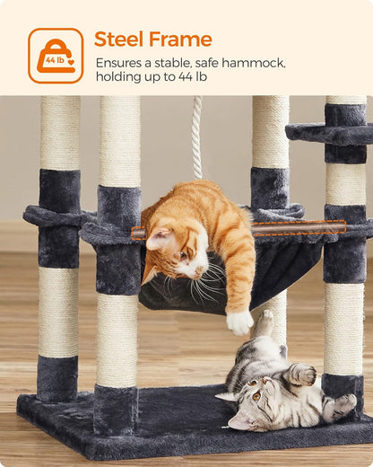 FEANDREA Cat Tree, Cat Tower for Indoor Cats, 56.3-Inch Cat Condo with Scratching Posts, Hammock