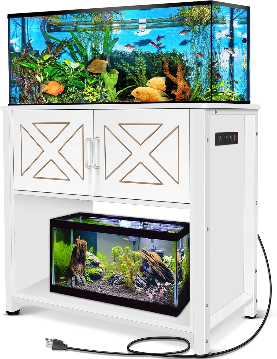 40 Gallon Tank Stand with Cabinet and Power Outlets, Heavy Duty Metal Aquarium Stand for 40-50