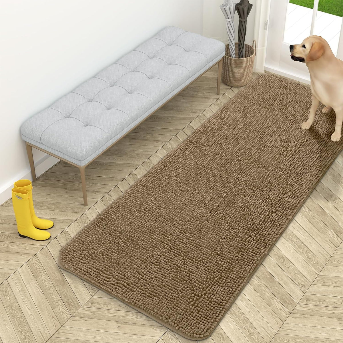 OLANLY Dog Door Mat for Muddy Paws 59x24, Absorbs Moisture and Dirt, Absorbent Non-Slip Washable