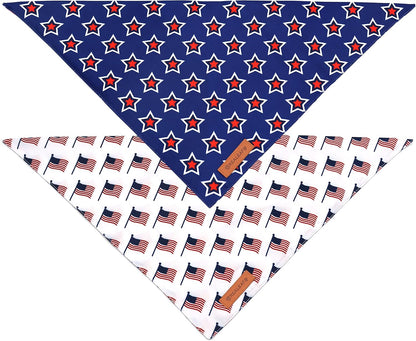 Realeaf American Flag Dog Bandanas 2 Pack, Triangle Reversible 4th of July Pet Scarf for Boy and