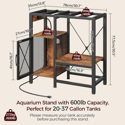 20-37 Gallon Fish Tank Stand, Aquarium Stand with Power Outlet and Storage Cabinet, Heavy Duty Tank