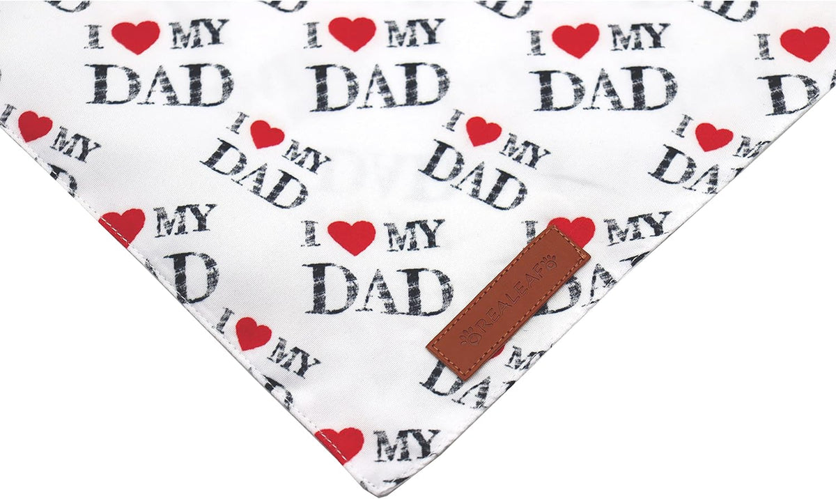 Realeaf Fathers Day Dog Bandanas 2 Pack, Reversible I Love My Dad Pet Scarf for Boy and Girl