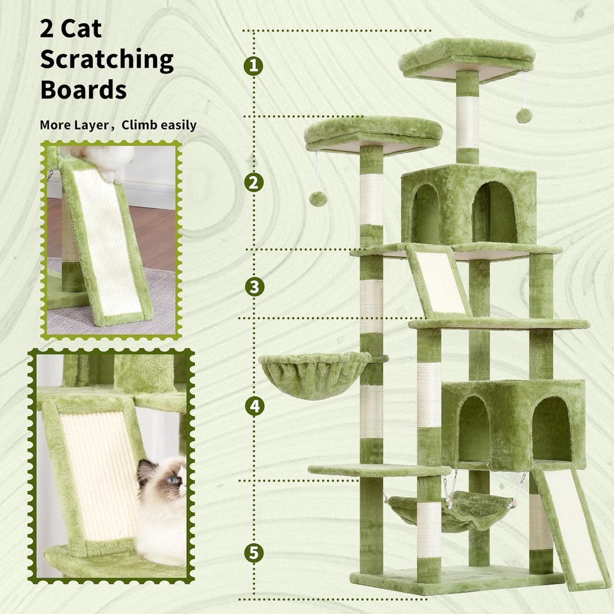 Cat Tree for Indoor Cats, 71'' (180cm) Multi-Level Cat Tower for Large Adult, Sturdy Cat Tree House