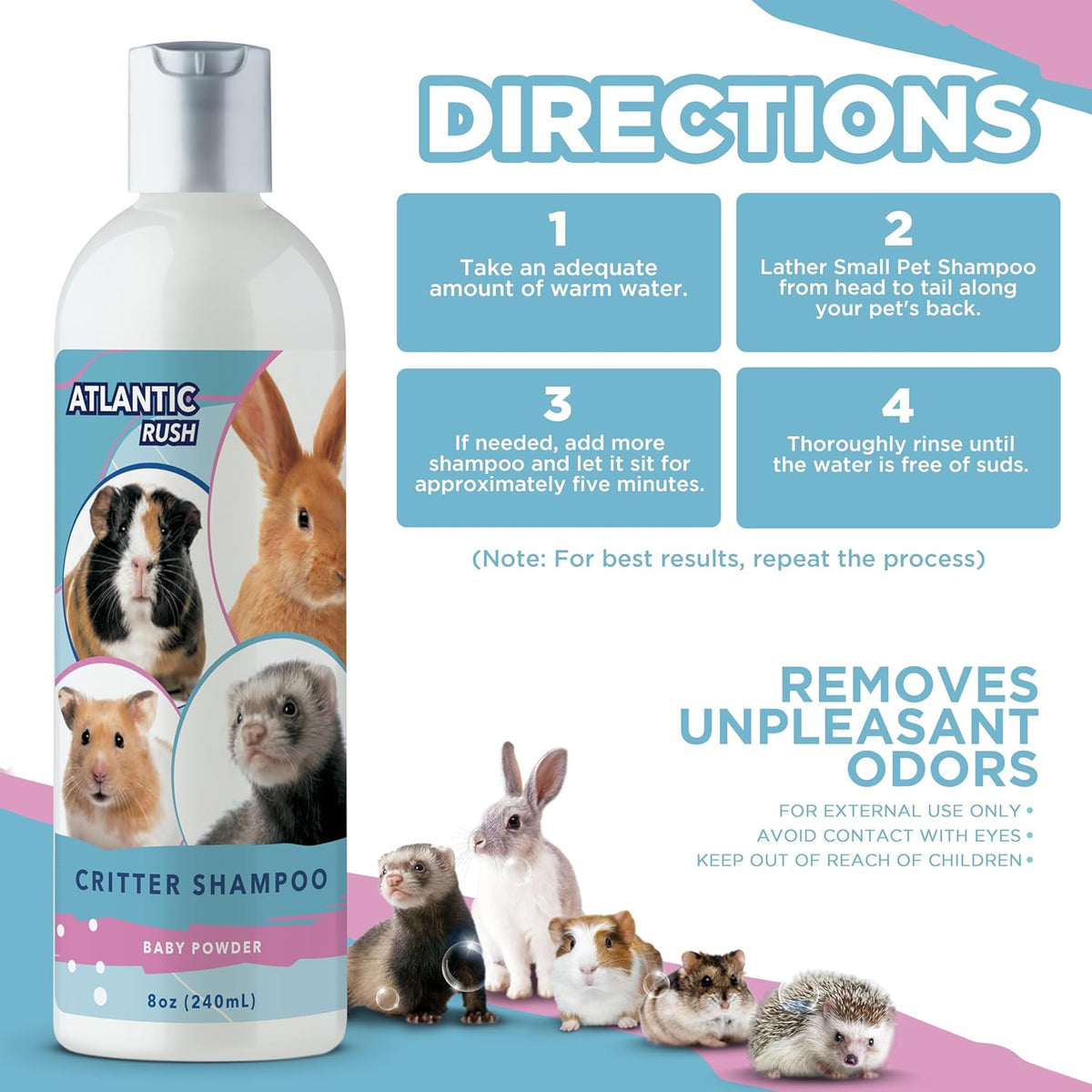 Critter Shampoo for Small Pets - 8oz Small Animal Baby Powder Scented Shampoo - Pet Shampoo for