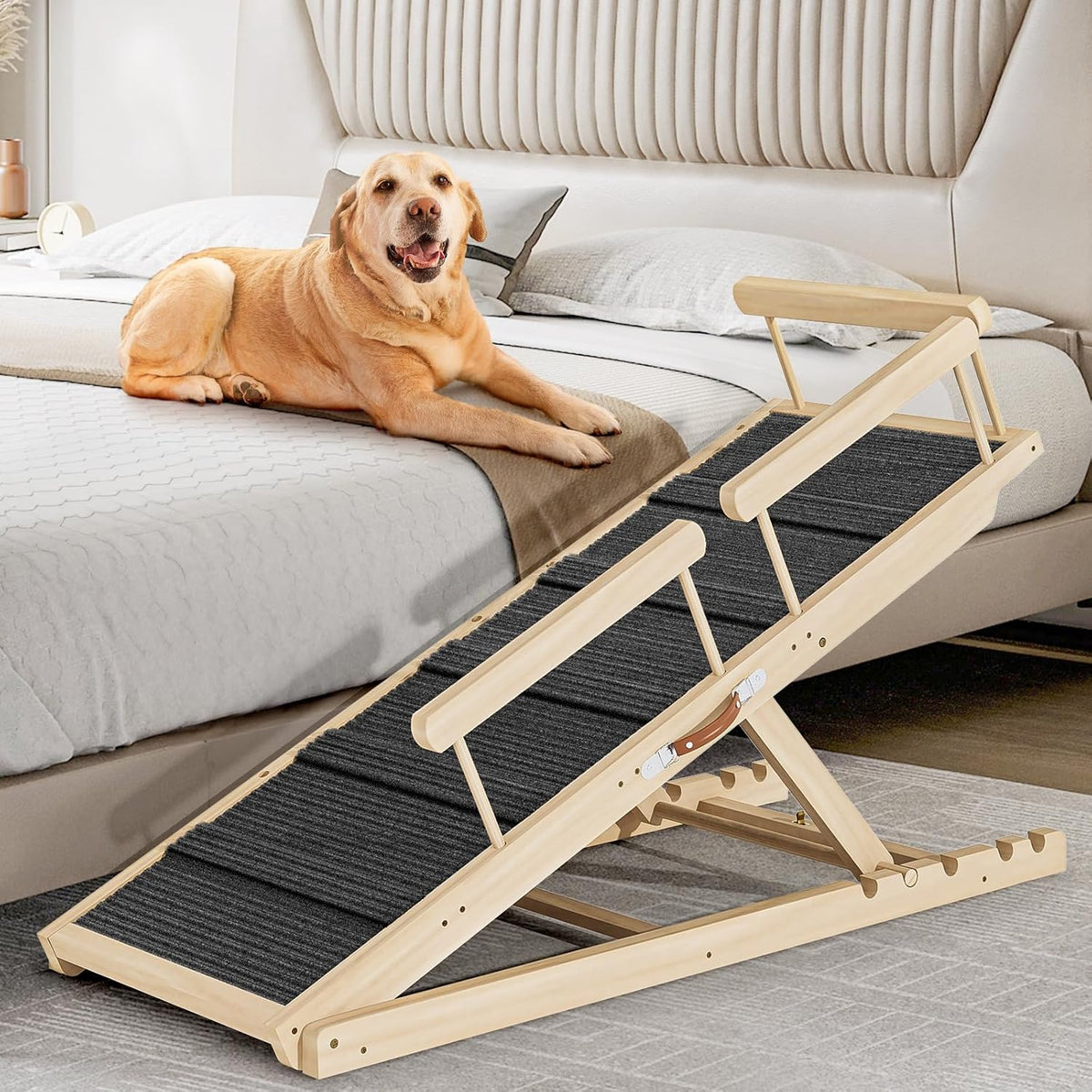 Dog Ramp for Couch, Bed or Car, Wooden 55" Long Pet Stairs for Small & Large Old Dogs & Cats, Hold