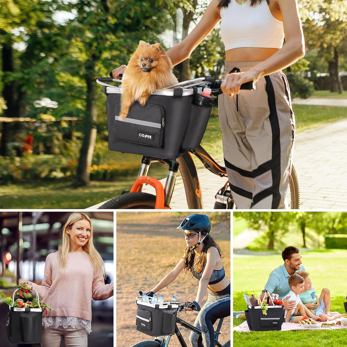 COFIT Detachable Bike Basket, Multi-Purpose Bicycle Handlebar Basket for Pet, Shopping, Commuter