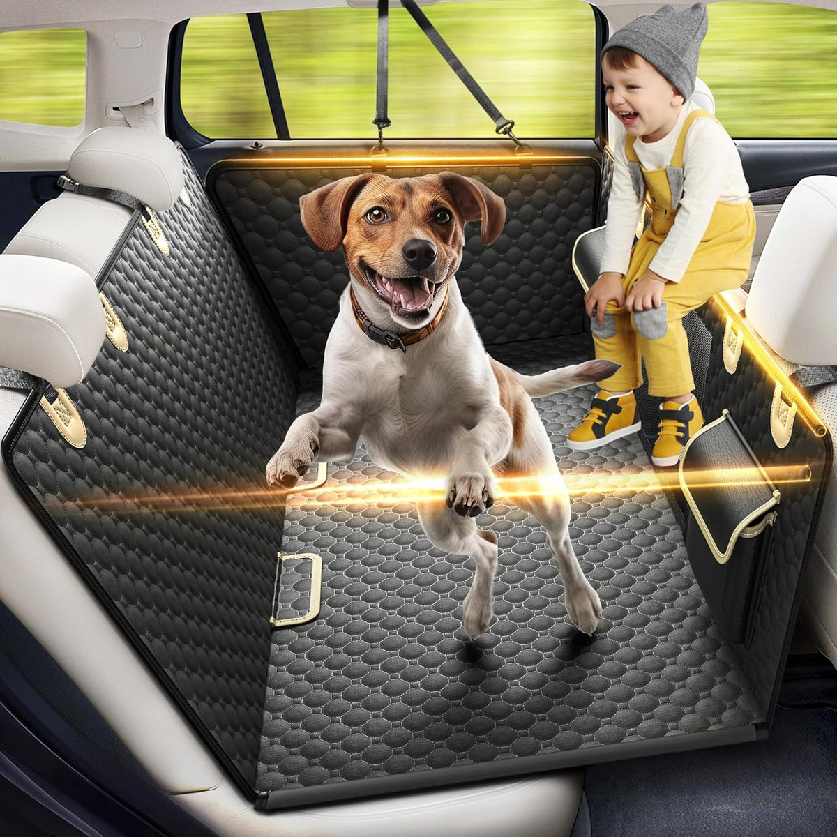 Back Seat Extender for Dogs, PVC Rods Support and Hard Bottom Car Seat Cover for Dogs, Heavy Duty