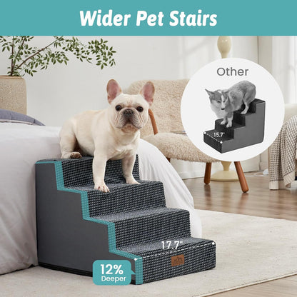 Dog Stairs for Small Dogs, 4 Tier Wider Pet Stairs for Couch and Beds, 17.7" H Non-Slip Dog Steps