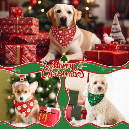 Weewooday 50 Pcs Christmas Bandanas for Dogs Xmas Bandanas Bulk with Santa Snowflake Candy Cane