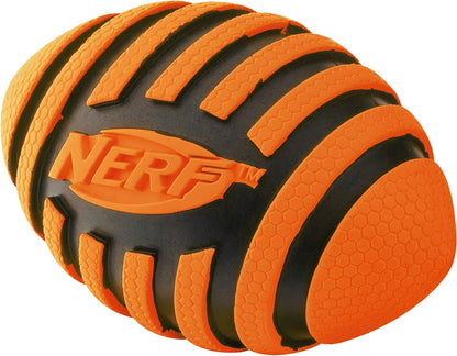 Nerf Dog Spiral Squeak Football Outdoor Dog Toy, 5 Inch Dog Football Squeaking Toy for Medium and
