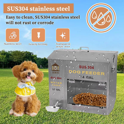 XINYI Automatic Dog Feeder and Waterer 2-in-1,SU304 Stainless Steels 3.7 Gallon Water Tank with 1