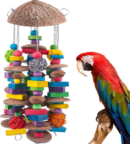 EBaokuup Large Bird Parrot Toys - Colorful Wooden Blocks Bird Chewing Toy for Macaws, Cockatoos