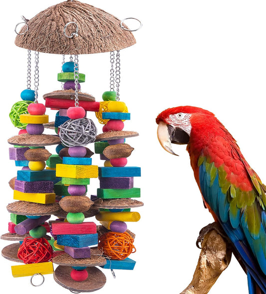 EBaokuup Large Bird Parrot Toys - Colorful Wooden Blocks Bird Chewing Toy for Macaws, Cockatoos