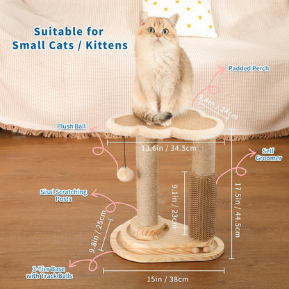 Made4Pets Cat Scratching Post, Cat Self Groomer for Indoor Cats, Cloud Soft Perch for Rest, 17.5"
