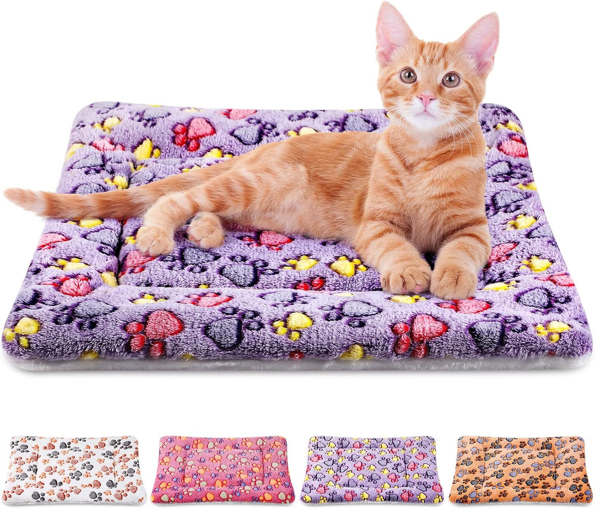 4 Pack Ultra Soft Dog Cat Bed Mat with Cute Prints Reversible Fleece Dog Crate Kennel Pad Cozy