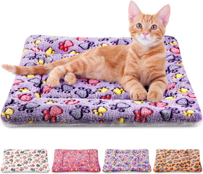4 Pack Ultra Soft Dog Cat Bed Mat with Cute Prints Reversible Fleece Dog Crate Kennel Pad Cozy