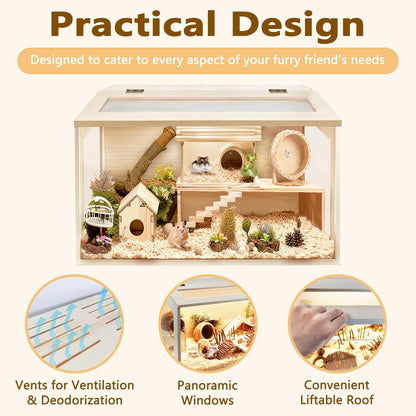 Prolee Hamster Cage Chew Proof, Mice and Rat Habitat Openable Top with Acrylic Sheets, Hamster