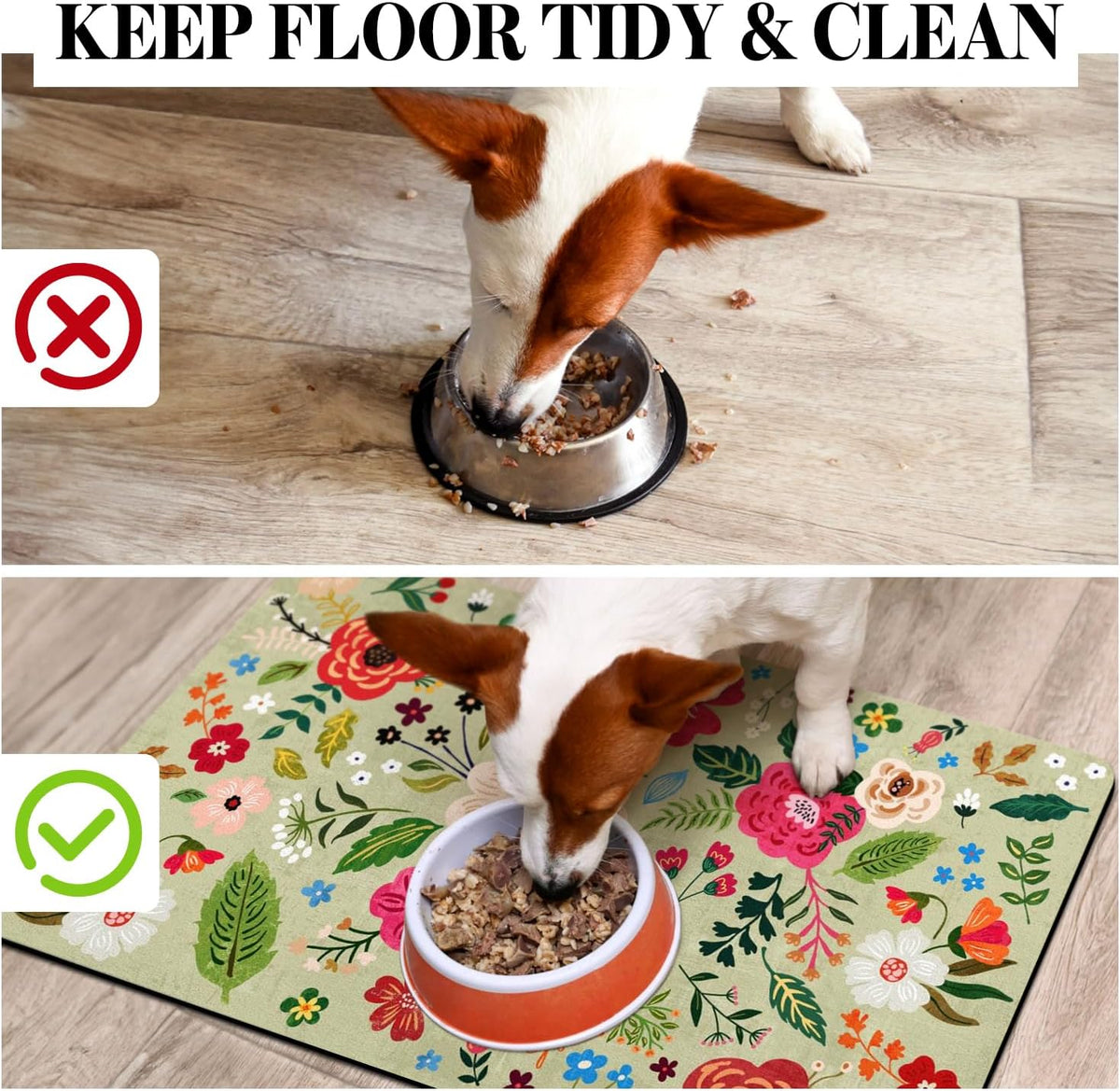 Dog Food Mats for Floors, Absorbent Dog Bowl Mat for Food and Water Dispenser Mat, Quick Dry Cat