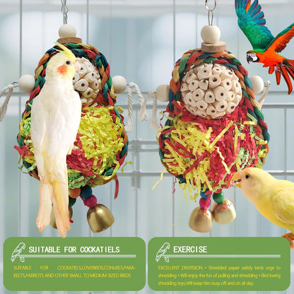 Bird Hoop Swing and Parakeet Toys,Natural Sola Balls and Shredding Hanging Toy,Birds Rope