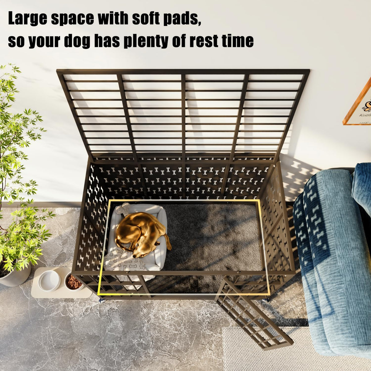 LEMBERI 48/42 inch Indestructible Heavy Duty Dog Crate with Cushion, High Anxiety Extra Large Dog