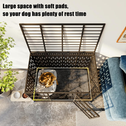 LEMBERI 48/42 inch Indestructible Heavy Duty Dog Crate with Cushion, High Anxiety Extra Large Dog
