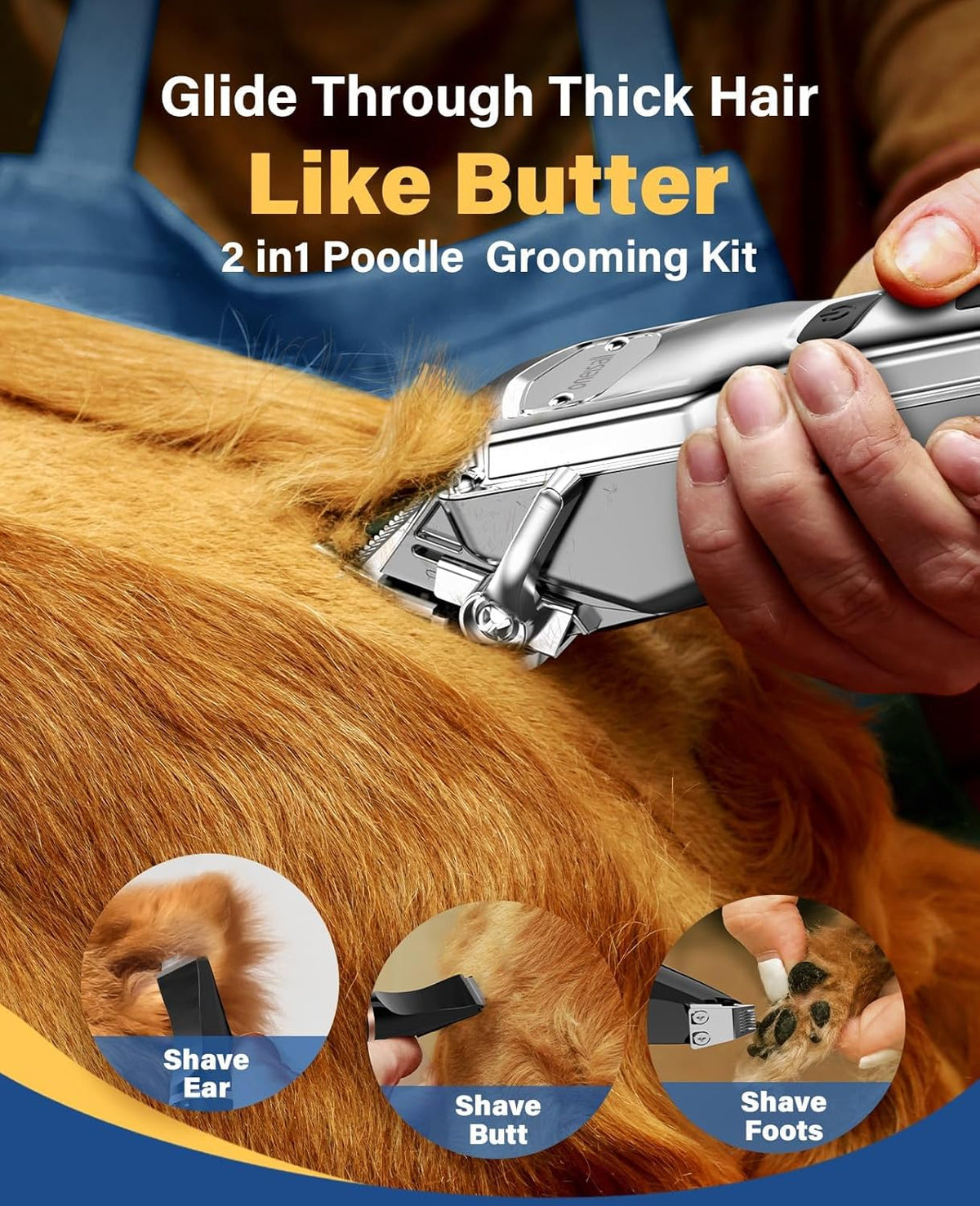oneisall Dog Grooming Kit for Heavy Thick Hair&Coats/Low Noise Rechargeable Cordless Waterproof Dog