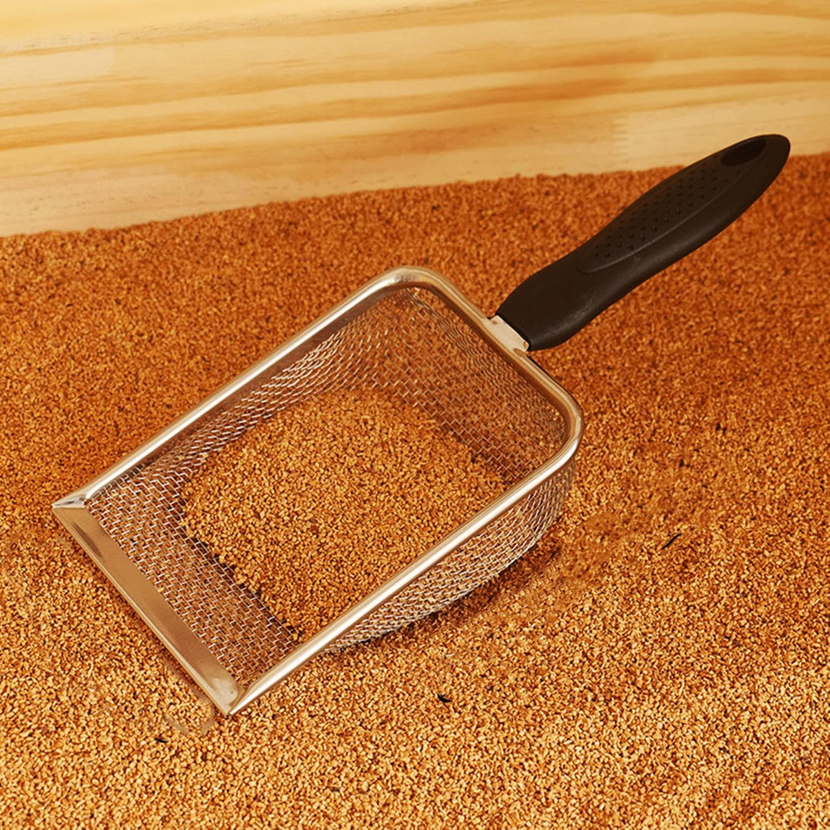 Cat Litter Scoop Stainless Steel Mesh Scooper Long Handle Deep Shovel Non-Stick Coated Metal Litter