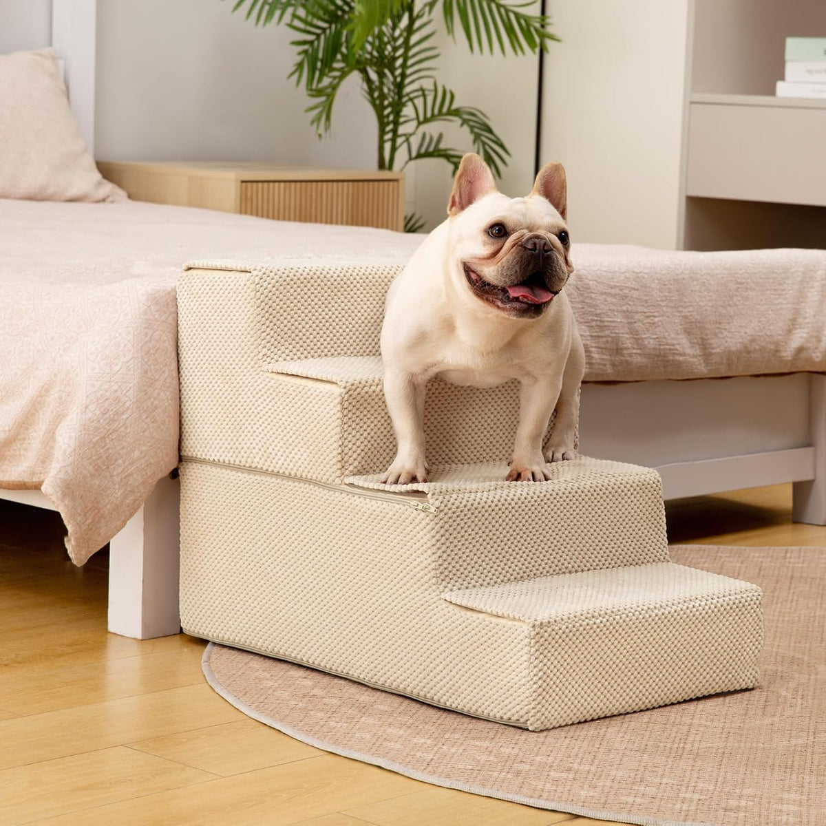 Dog Stairs for Bed 18.5" H, 4-Step Dog Steps for Small Dogs and Cats, Indoor Non-Slip Balanced Pet
