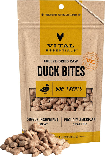 Vital Essentials Duck Bites Dog Treats, 2 oz | Freeze-Dried Raw | Single Protein | Premium Quality