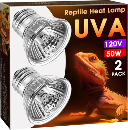Briignite Reptile Heat Bulb 2 Pack, 50W UVA UVB Reptile Light Bulbs, Dimmable Heat Lamp Bulbs
