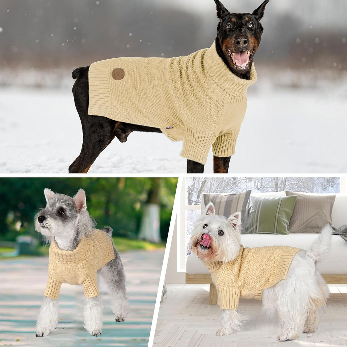 cyeollo Small Dog Sweater with Leash Hole Turtleneck Knitted Sweaters Winter Dog Clothes Sweaters