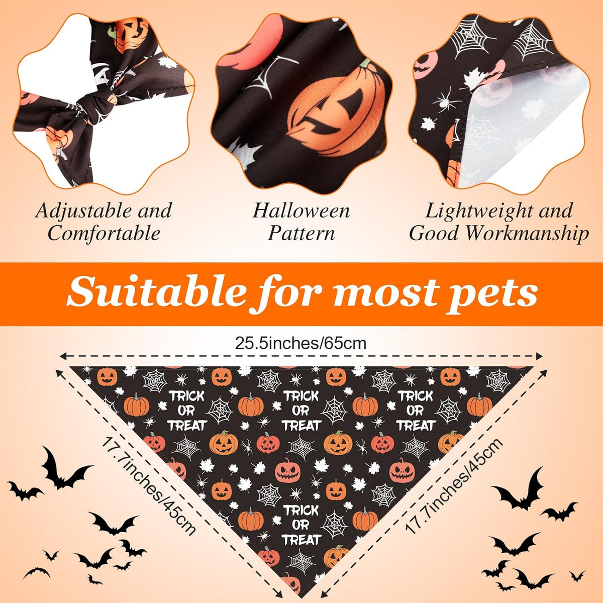 Chunful 30 Pcs Halloween Dog Bandanas Bulk Triangle Bandanas for Dogs Grooming with Pumpkin Ghost