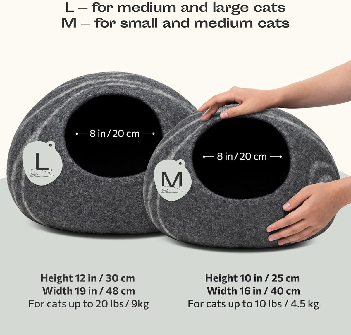 MEOWFIA Cat Cave – Premium Felt Cat Bed for Indoor Cats, Handmade 100% Merino Wool (Medium, Dark