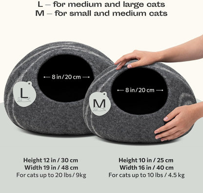 MEOWFIA Cat Cave – Premium Felt Cat Bed for Indoor Cats, Handmade 100% Merino Wool (Large, Dark