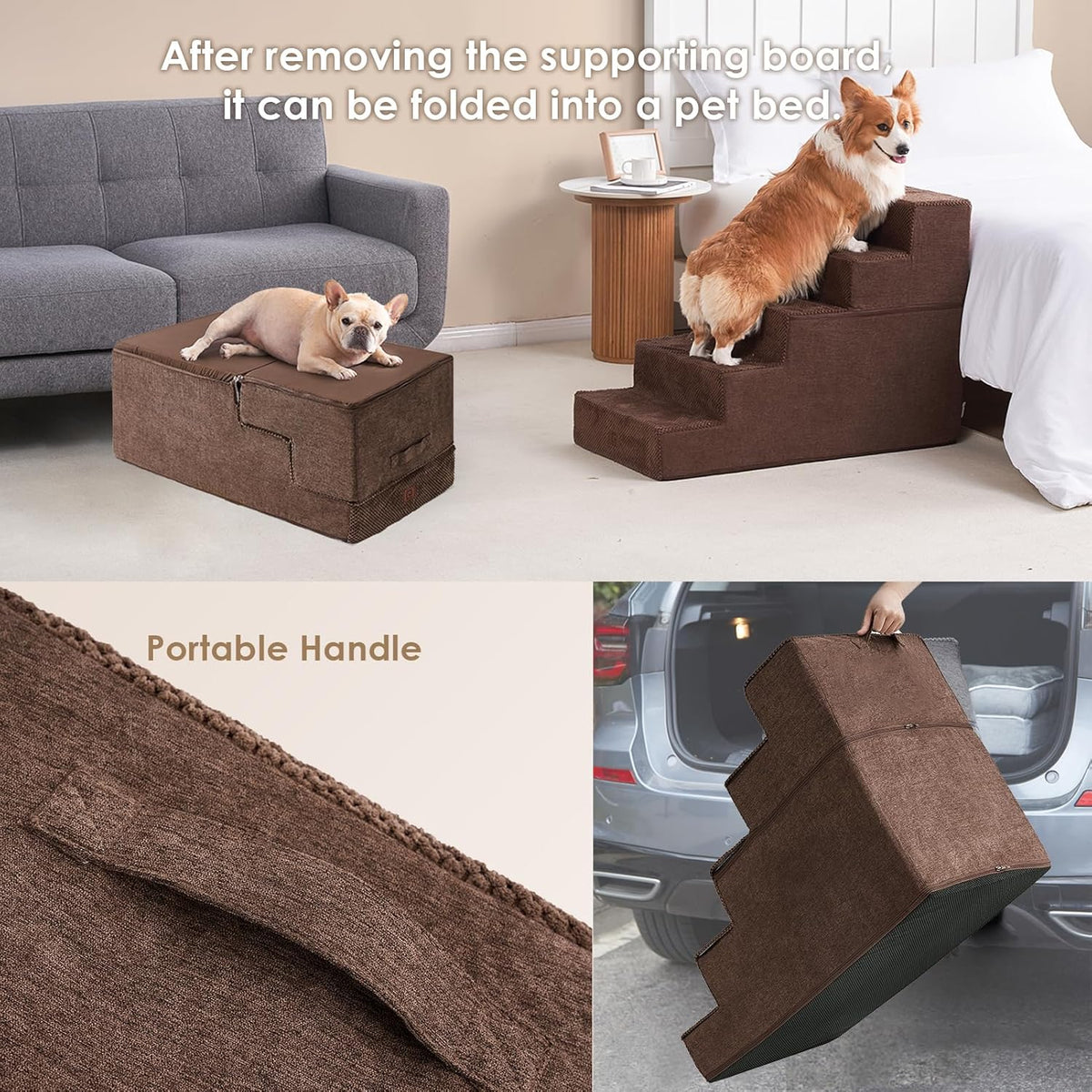 EHEYCIGA Dog Stairs for High Bed 25" H, 5-Step Extra Wide Dog Steps for Bed, Pet Steps for Small