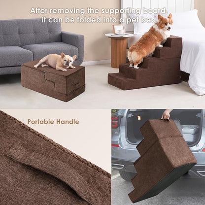 EHEYCIGA Dog Stairs for High Bed 25" H, 5-Step Extra Wide Dog Steps for Bed, Pet Steps for Small