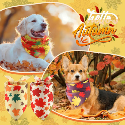 Chunful 100 Pieces Fall Dog Bandanas Bulk Autumn Pet Bandanas with Maple Leaves Patterns Triangle