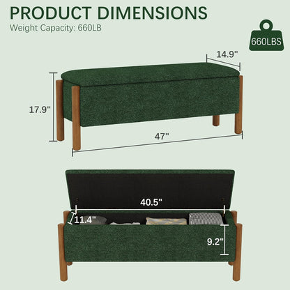 Modern Storage Benches with Walnut Wood Legs, 47'' Ottoman Bench with 20 Gallons Storage Space for