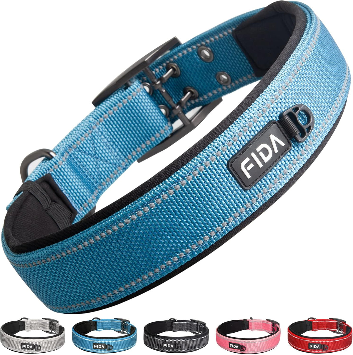 Fida Heavy Duty Dog Collar 1.5” Width, Ultra Soft Neoprene Padded, Adjustable Reflective Nylon Pet