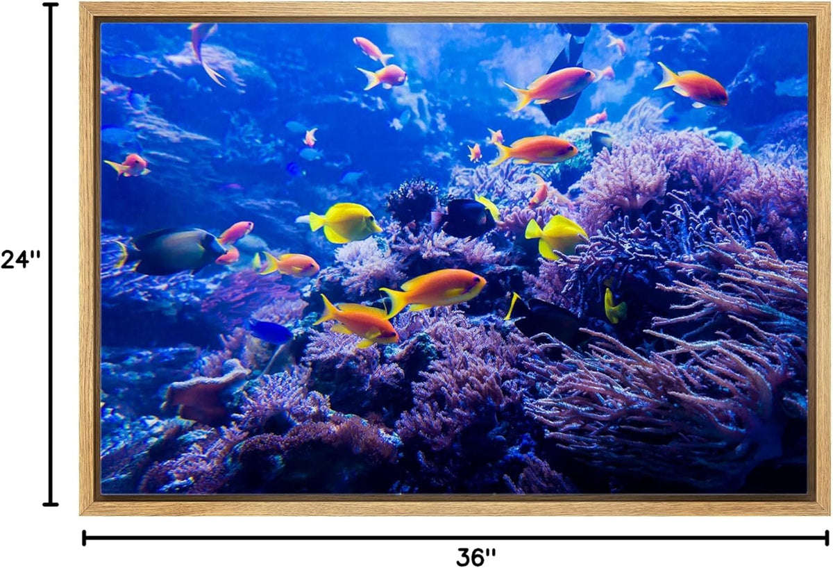 wall26 Framed Canvas Print Wall Art Purple Blue Vibrant Anemone Coral Reef Fish Nature Animals