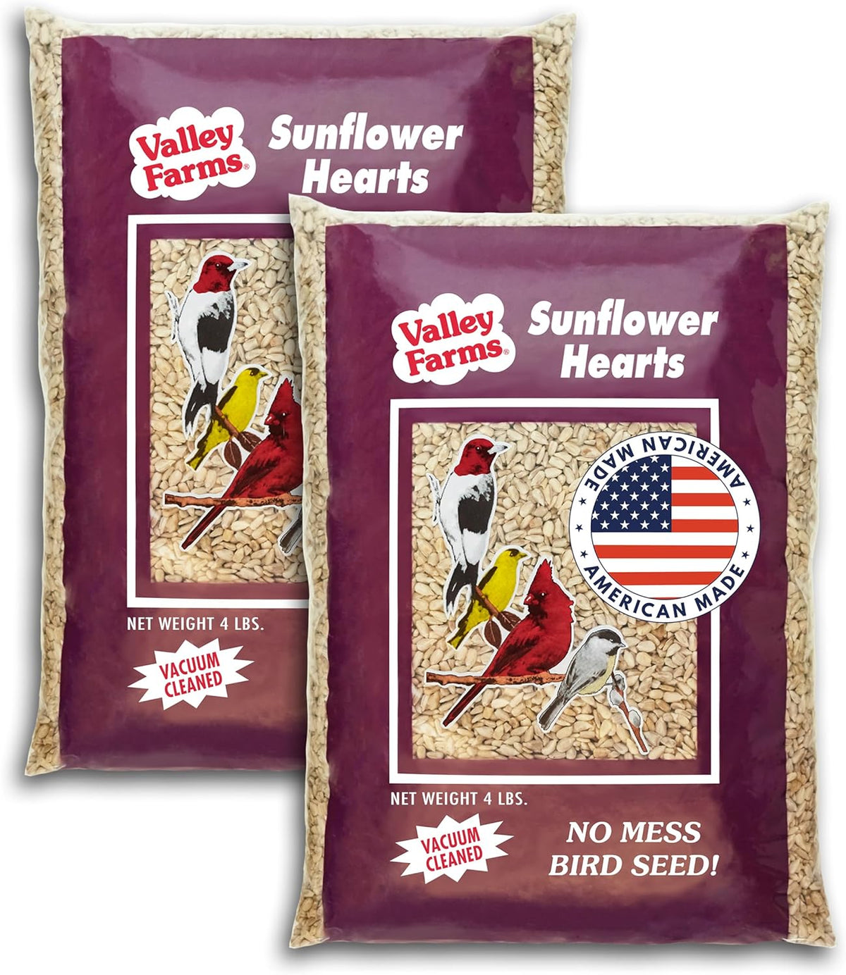 Valley Farms Whole Sunflower Hearts for Birds 4 LB 2-Pack (8 LB Total), Sunflower Kernels Wild Bird