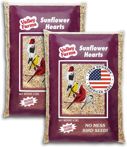 Valley Farms Whole Sunflower Hearts for Birds 4 LB 2-Pack (8 LB Total), Sunflower Kernels Wild Bird